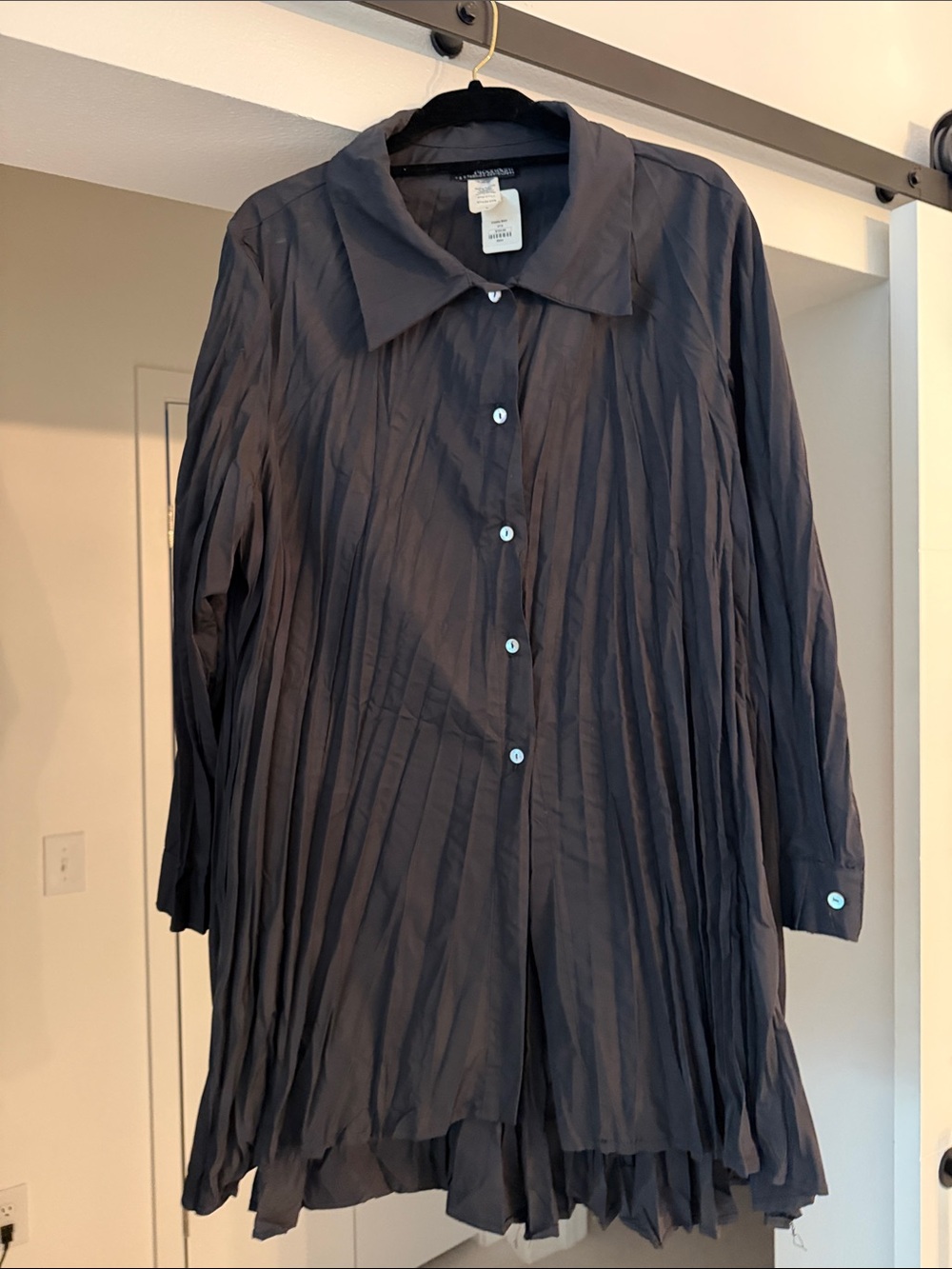 Moonlight  y & s fashion design Black Pleated Button-Down Tunic shirt or dress L